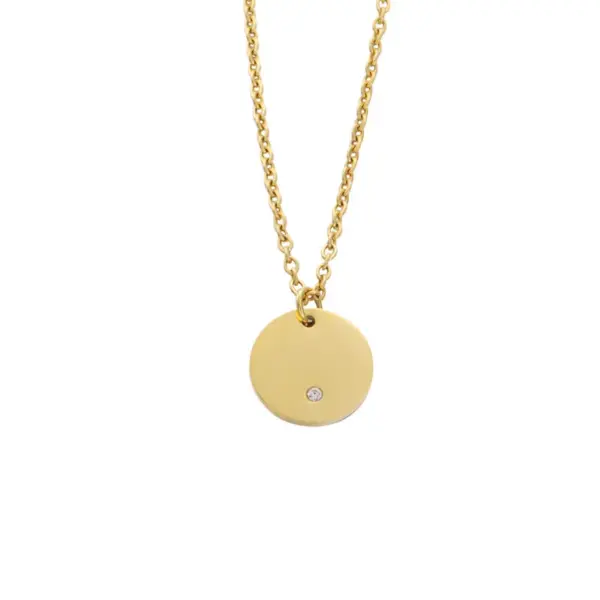 Wholesale PVD Coated 18K Gold Real Plated Round Customization Laser Engraving Stainless Steel Classic Style Commute Waterproof Non Tarnish Pendant Necklace