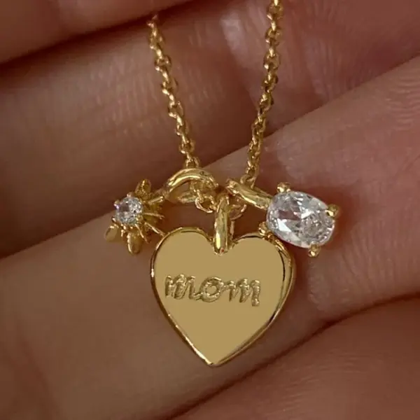 Wholesale 201 Stainless Steel Copper Letter Heart Shape Water Plating Vacuum Plating Zircon 18K Gold Plated Simple Style Inlay Cable Chain Gold Pendant Necklace