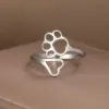 Wholesale PVD Coated Gold Plated Paw Print Heart Shape 304 Stainless Steel Simple Style Waterproof Non Tarnish Open Ring