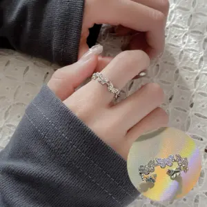 Silver Butterfly Zircon Ring