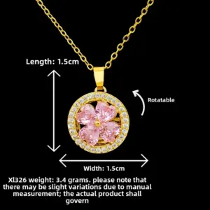 XL326 Round Pink Clover Necklace / Gold