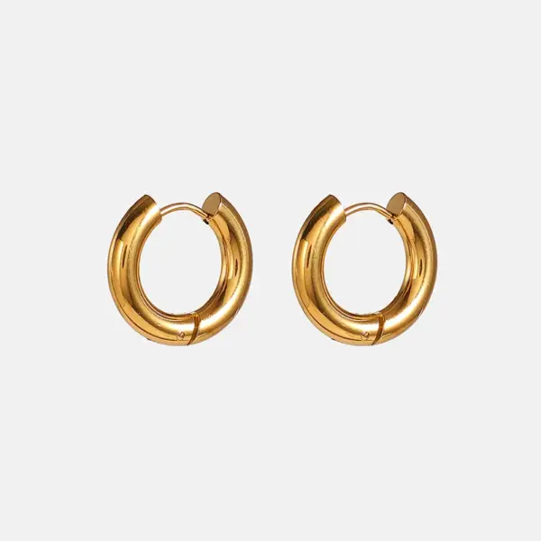 Vacuum Plating Real Gold Plated 18K Gold Round 304 Stainless Steel Titanium Steel Simple Style Waterproof Non Tarnish Hoop Earrings