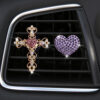 Wholesale rhinestone love car air outlet perfume clip golden rhinestone cross car air conditioning
