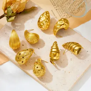 Wholesale 304 Stainless Steel Water Droplets PVD Coated Artificial Diamond 18K Real Gold Plated 18K Gold Waterproof Non Tarnish Plating Inlay Ear Studs