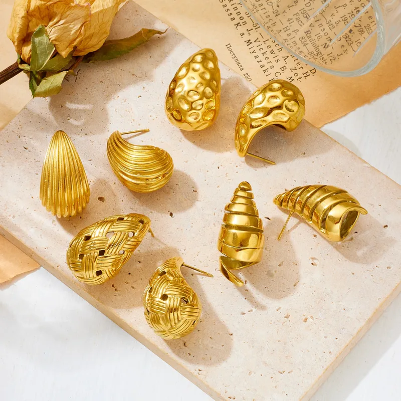 Wholesale 304 Stainless Steel Water Droplets PVD Coated Artificial Diamond 18K Real Gold Plated 18K Gold Waterproof Non Tarnish Plating Inlay Ear Stud