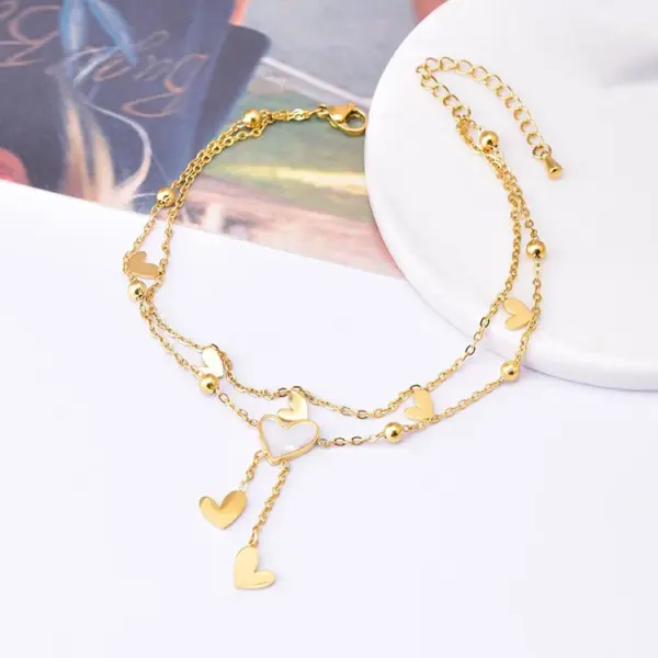 Wholesale Jewelry Sweet Heart Shape 304 Stainless Steel Shell 18K Gold Plated Inlay Anklet