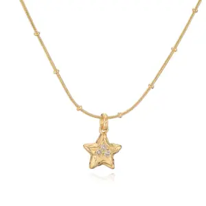 Golden Pleated Five-Pointed Star Bead Necklace
