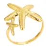 Wholesale Ion Plating (IP) Real Gold Plated 18K Gold Starfish 304 Stainless Steel Casual Marine Style Waterproof Non Tarnish Open Rings