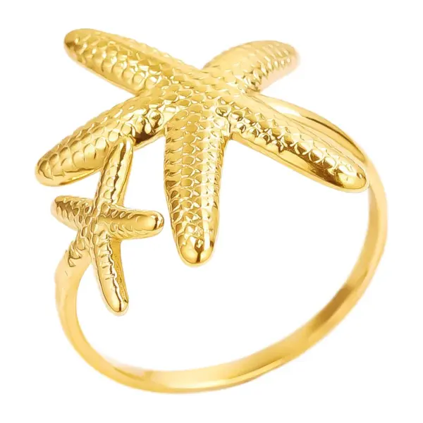 Wholesale Ion Plating (IP) Real Gold Plated 18K Gold Starfish 304 Stainless Steel Casual Marine Style Waterproof Non Tarnish Open Rings