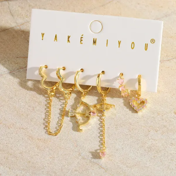 Wholesale 1 Set Elegant Cute Sweet Bow And Arrow Heart Shape Bow Knot Inlay 925 Sterling Silver Copper Zircon 14K Gold Plated Drop Earrings Earrings Ear Studs