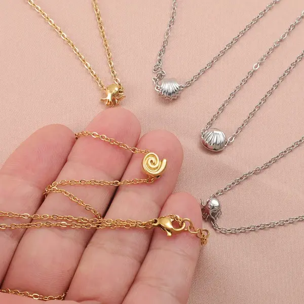 Wholesale Summer Beach Vacation Shell Starfish Design Stainless Steel Necklace Women's Fashion Clavicle Chain Ocean Series Jewelry