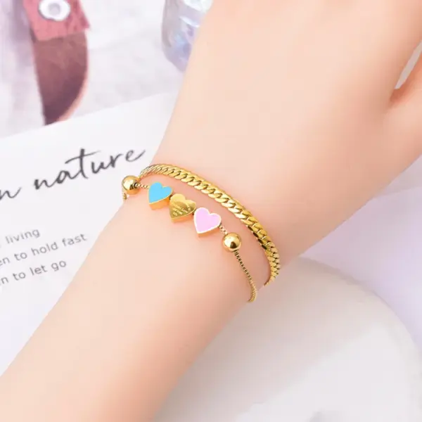 PVD Coated Real Gold Plated Letter Heart Shape Stainless Steel Simple Style Waterproof Non Tarnish Bracelets Necklace