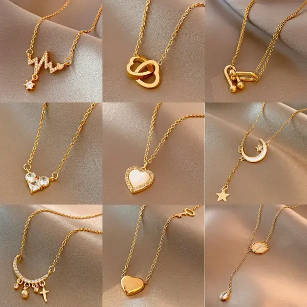 Wholesale Fashion Heart Shape Titanium Steel Pearl Inlay Artificial Gemstones Pendant Necklace 1 Piece