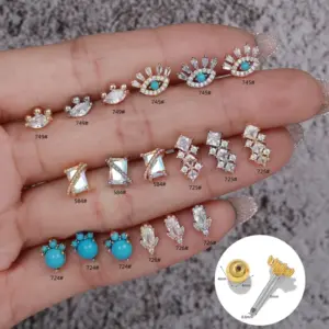 Wholesale 1 Piece Ear Cartilage Rings & Studs Fashion Geometric Stainless Steel Waterproof Non Tarnish Surgical Steel Zircon