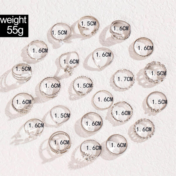 Wholesale European and American Cross-Border Fashion Versatile Leaf Love Ring Set Geometric Stacked Joint Pearl Ring Multi-Piece Set