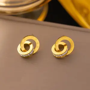 8 [Ag271] Double Ring Earrings / Gold