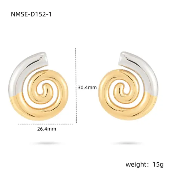 Wholesale PVD Coated Real Gold Plated 18K Gold Spiral Stainless Steel Simple Style Waterproof Non Tarnish Ear Studs