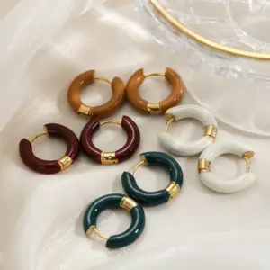 1 Pair French Style U Shape Enamel 304 Stainless Steel Earrings