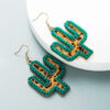 Wholesale retro leather exaerated earrings with crystal leopard print leather cactus earrings independent station