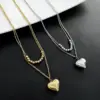 Wholesale 304 Stainless Steel Heart Shape Vacuum Plating Titanium Steel 18K Gold Plated Real Gold Plated Simple Style Commute Waterproof Non Tarnish Plating Gold Silver Layered Necklaces