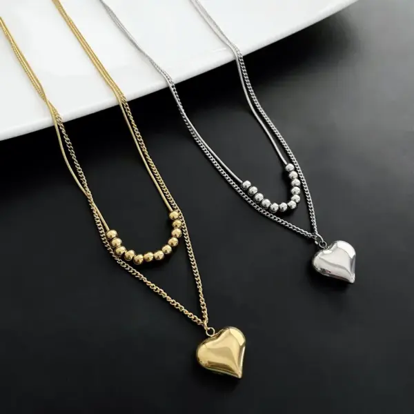Wholesale 304 Stainless Steel Heart Shape Vacuum Plating Titanium Steel 18K Gold Plated Real Gold Plated Simple Style Commute Waterproof Non Tarnish Plating Gold Silver Layered Necklaces