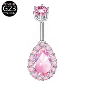 Silver-Pink Zirconium-Six-Claw Water Drop Style