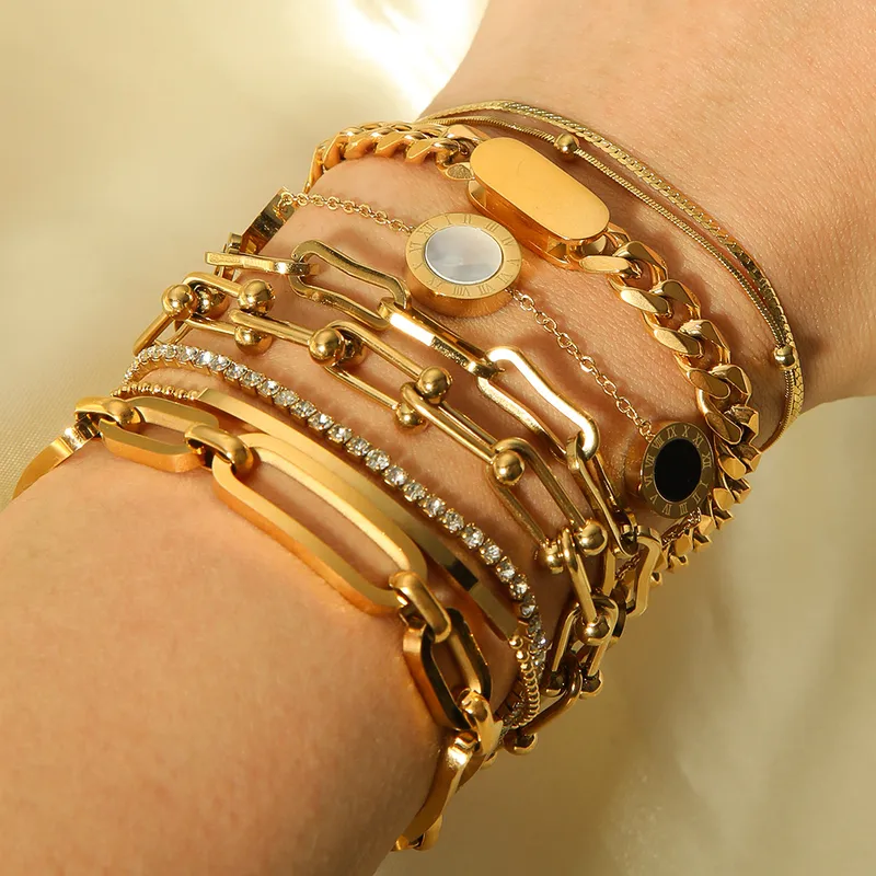 Wholesale PVD Coated 18K Gold Real Gold Plated U Shape Stainless Steel INS Style Waterproof Non Tarnish 304 Stainless Steel Bracelets