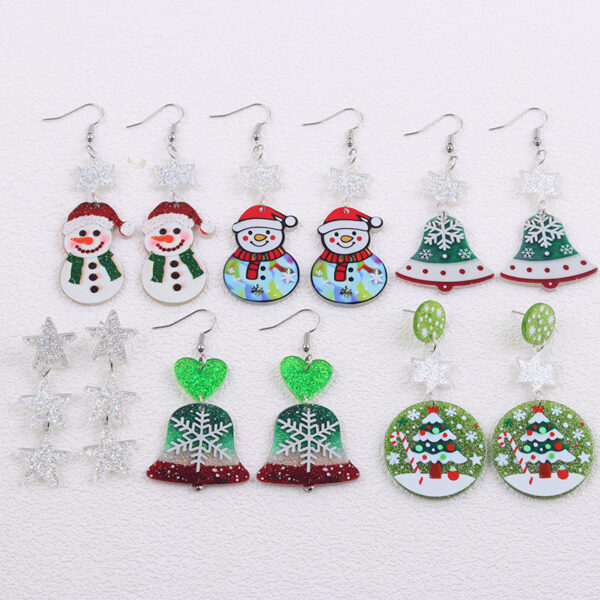 Wholesale Christmas Earrings Cartoon Contrasting Color Snowman Bell Acrylic Earrings
