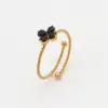 Wholesale PVD Coated Real Gold Plated Four Leaf Clover 304 Stainless Steel Basic Retro Modern Style Waterproof Non Tarnish Adjustable Ring