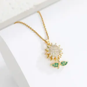 Simple Style Flower Copper Zircon Pendant Necklace In Bulk