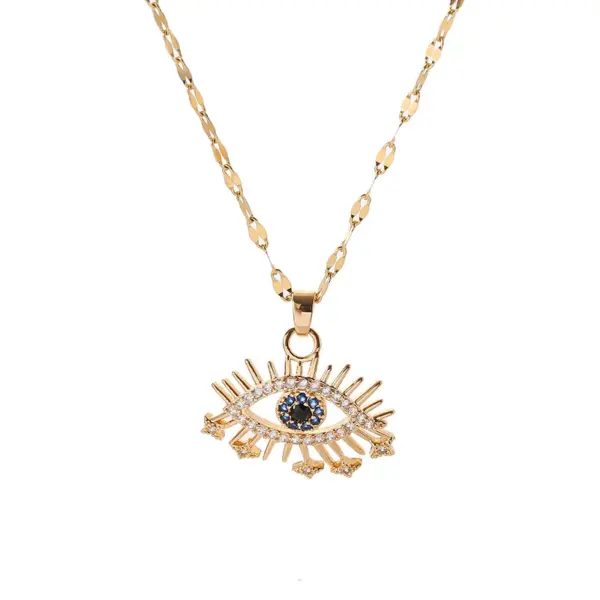 Wholesale PVD Coated 18K Gold Plated Eye Stainless Steel Vintage Style Waterproof Non Tarnish 304 Stainless Steel Pendant Necklace