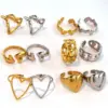 Wholesale Stainless Steel Heart Shaped Ring For Women Valentine's Day Accessory Geometric Pattern Vacuum Plated 18K Gold Casual Wear