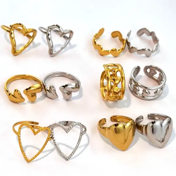 Wholesale Stainless Steel Heart Shaped Ring For Women Valentine's Day Accessory Geometric Pattern Vacuum Plated 18K Gold Casual Wear