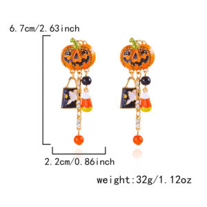 Diamond-encrusted pumpkin head ghost earrings