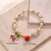 Wholesale IG Style Pentagram Cherry Heart Shape 18K Gold Plated Zircon Imitation Pearl Copper Beaded Chain Beaded Bracelets Wholesale