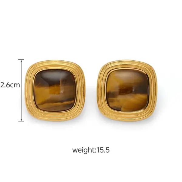 1 Pair Elegant Nordic Style Retro Square (Accessory) Waterproof Non-Fading 304 Stainless Steel Resin Tiger Eye Vacuum Electroplating (Fired) 18K Gold Butterfly Ear Caps Women's Earrings Studs