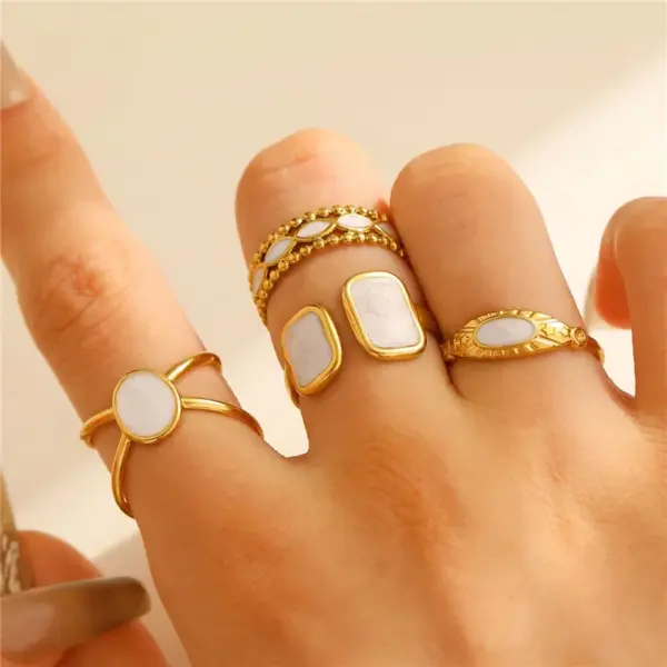 304 Stainless Steel Geometric Water Droplets Rack Plated Long-Lasting Plated Ion Plating (IP) K Gold Plated IG Style Enamel Plating Adjustable Ring