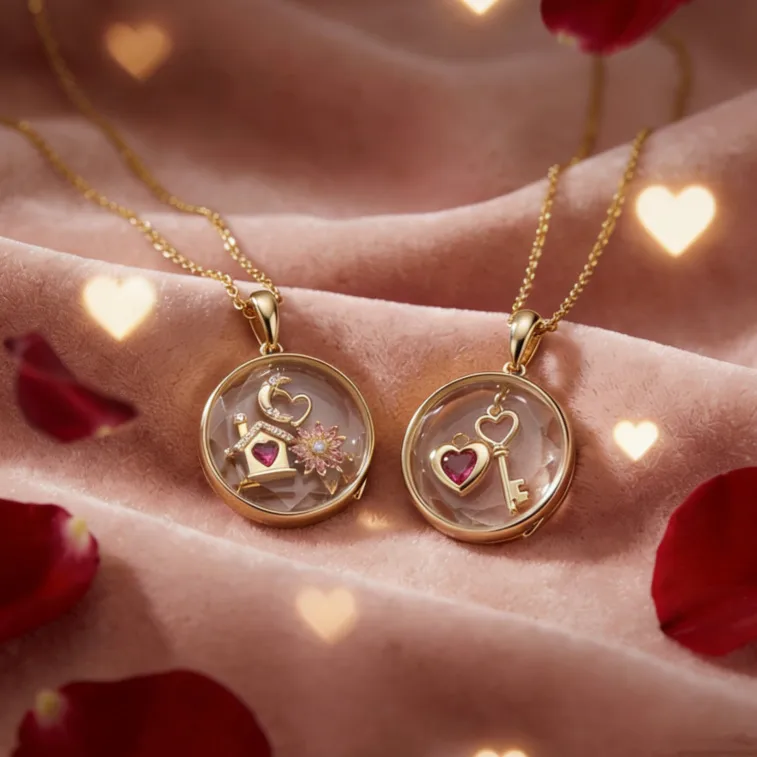 Wholesale Heart Shape Locket Necklace For Women In Copper With Electroplated Gold Plating And Zircon Inlay