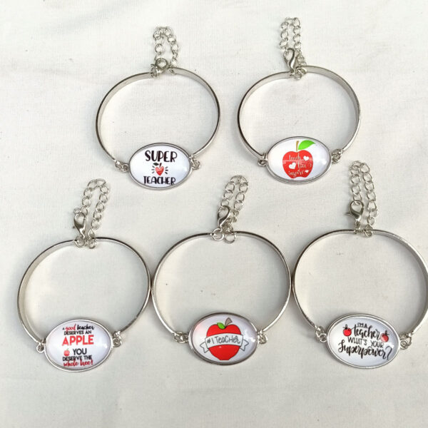 Wholesale Teaching work Bracelet Apple Teachers' Day Bracelet Retro Metal Time Gem Bracelet Factory Outlet