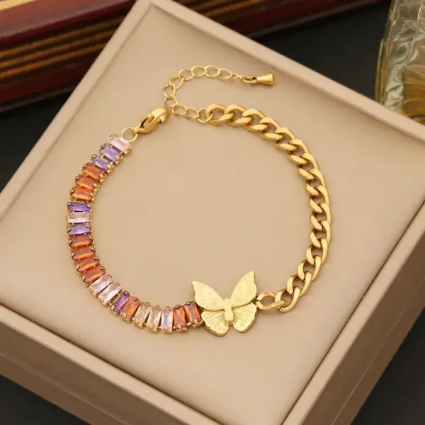 PVD Coated 18K Gold Real Gold Plated Four Leaf Clover Devil'S Eye Butterfly Stainless Steel Casual Simple Style Waterproof Non Tarnish 304 Stainless Steel Bracelets