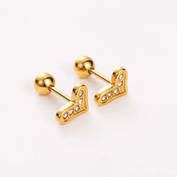 Wholesale PVD Coated Real Gold Plated 14K Gold Heart Shape Mushroom Planet 304 Stainless Steel Simple Style Shiny Waterproof Non Tarnish Ear Studs