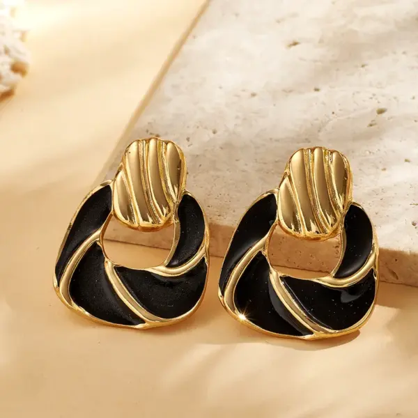 Wholesale Trendy Fashion Ins Style Gold-Plated Imitation Gold 304 Stainless Steel Colorful Oil-Drip Irregular Spiral Pattern Earrings