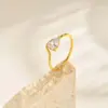 Wholesale Ladies Versatile Geometric Stainless Steel Rings Gold Plated Waterdrop Zirconia Ring Fashionable Accessory For Women