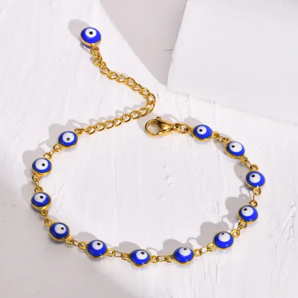 PVD Coated Real Gold Plated Devil'S Eye 201 Stainless Steel Arylic Simple Style Waterproof Non Tarnish 201 Stainless Steel Bracelets