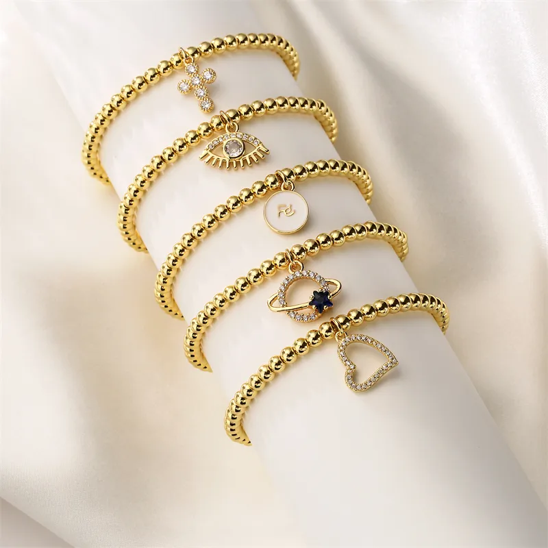 Wholesale 1 Piece Artistic Cross Heart Shape Copper Inlay Zircon Bracelets