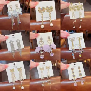 Wholesale Fashion Heart Shape Bow Knot Copper Inlay Zircon Drop Earrings 1 Pair