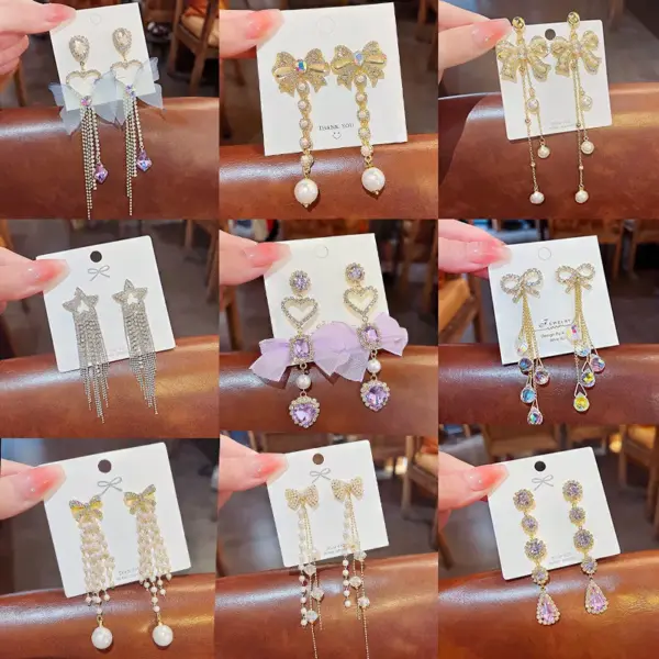 Wholesale Fashion Heart Shape Bow Knot Copper Inlay Zircon Drop Earrings 1 Pair