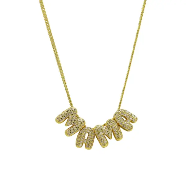 Wholesale Jewelry Vintage Style Classic Style Letter Brass Zircon 18K Gold Plated Plating Pendant Necklace Cable Chain