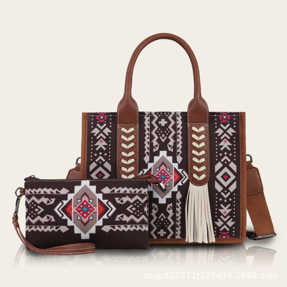 Wholesale Cross-Border Ready-Made Bohemian Tote Bag Ethnic Style Tassel Personalized Mother-In-Law Bag Canvas Large Capacity Crossbody Bag