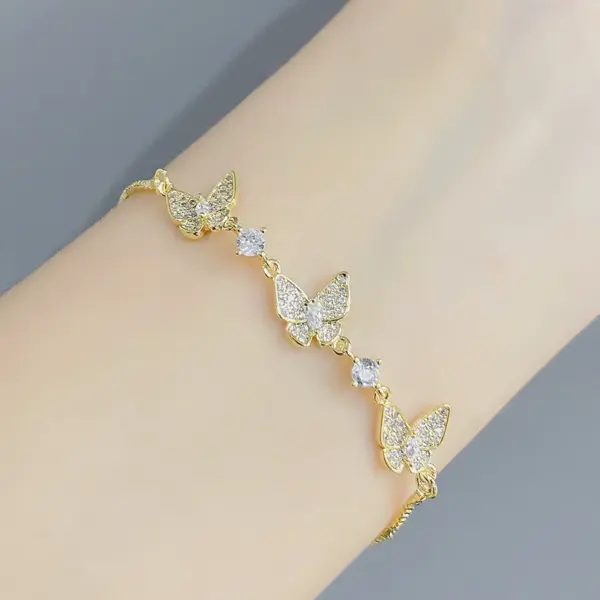 Wholesale Luxurious Butterfly Copper Bracelets Gold Plated Zircon Copper Bracelets 1 Piece